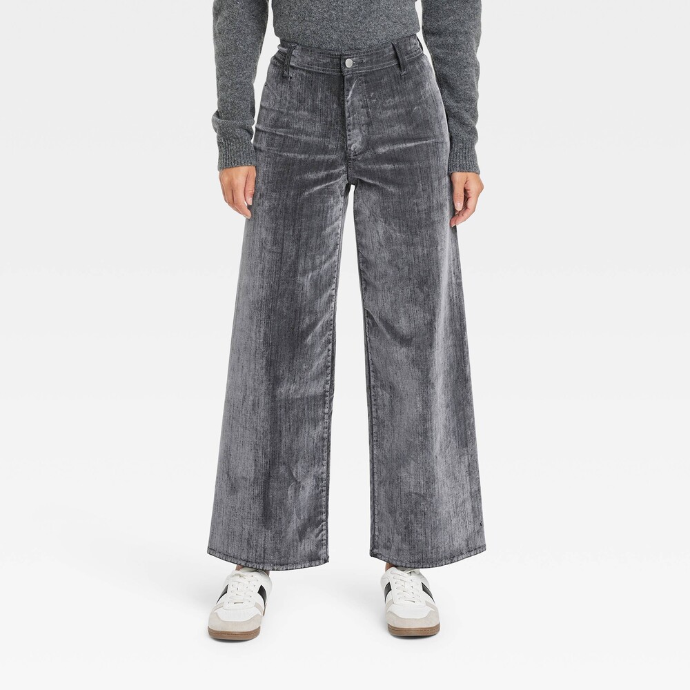 High-Rise Holiday Flocked Sailor Wide Leg Ankle Jeans - Gray 16 Regular